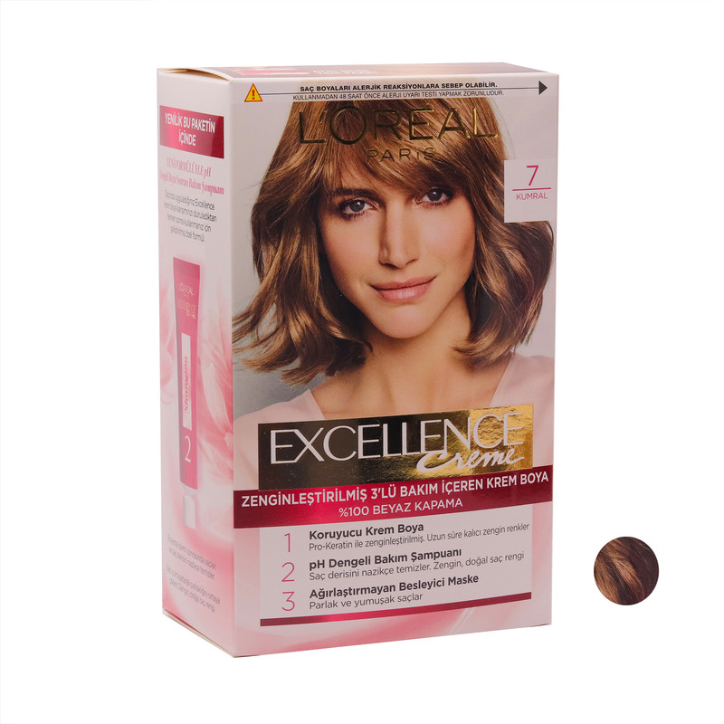 کیت رنگ مو لورآل مدل Excellence شماره 7 حجم 48 میلی لیتر رنگ قهوه ای بلوند