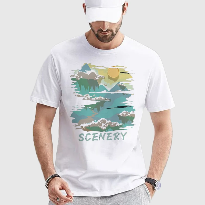 تی شرت آستین کوتاه مردانه مدل طبیعت گردی طلوع افتاب mo455