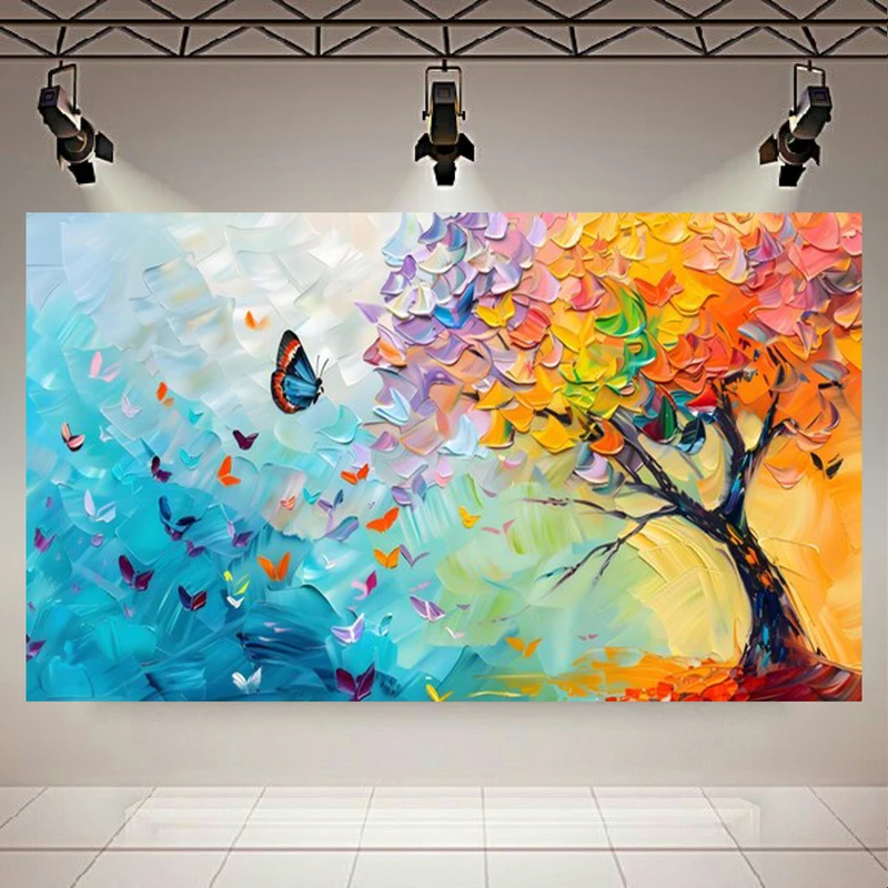  تابلو بوم طرح مخمل نقاشی مدل پروانه و درخت کد AR303052