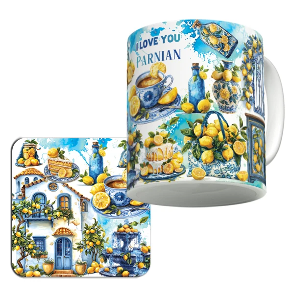 ماگ لاژید مدل اسم پرنیان طرح دوستت دارم به همراه زیر لیوانی