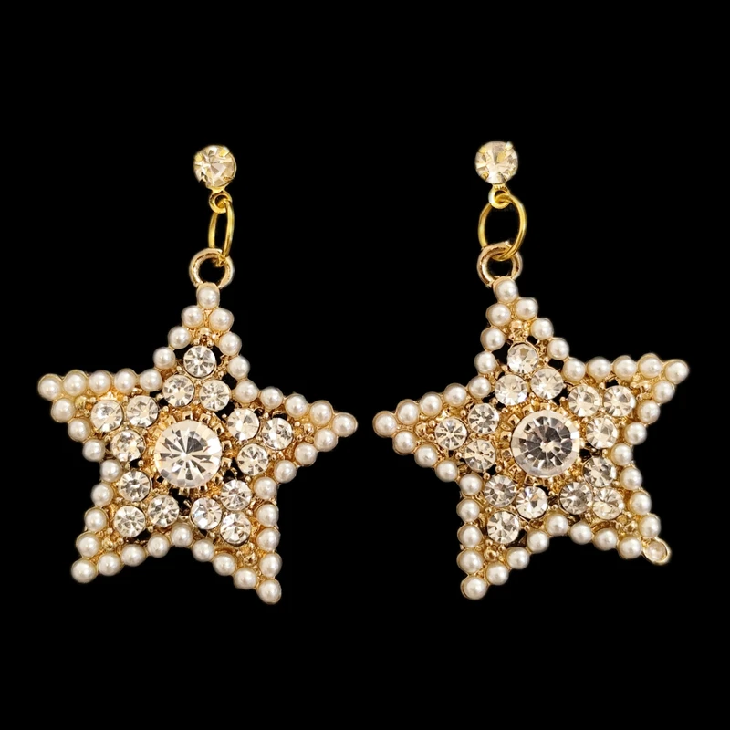 گوشواره میخی زنانه مدل ستاره نگینی مرواریدی 