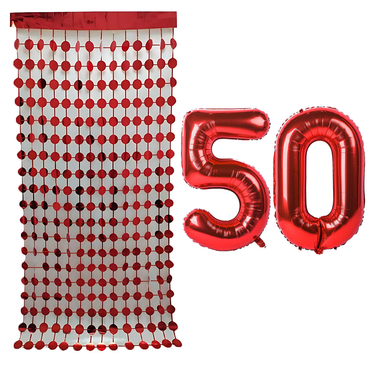 بادکنک فویلی مستر تم طرح عدد 50 به همراه ریسه تزئینی بسته 3 عددی