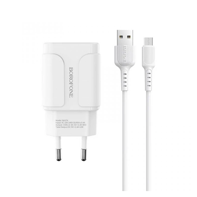 شارژر دیواری بروفون مدل BA37A به همراه کابل تبدیل microUSB
