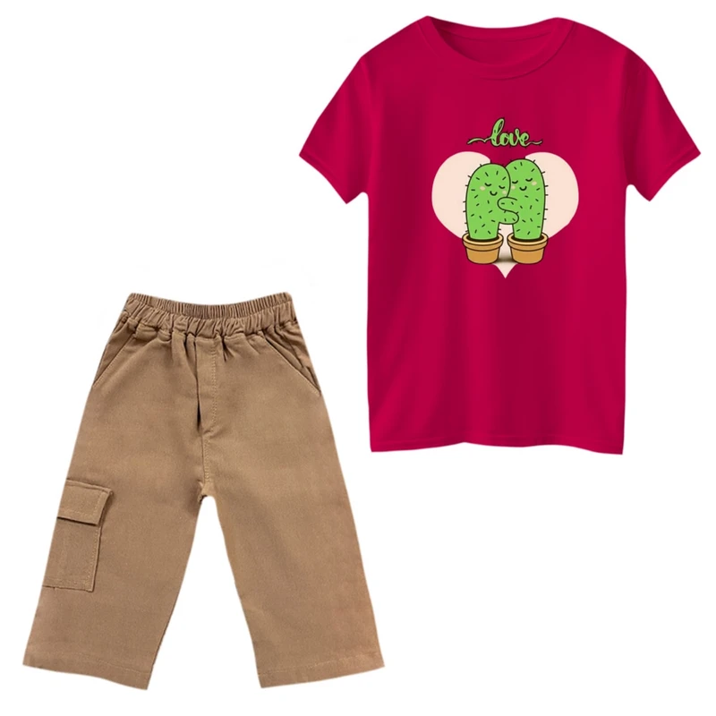 ست تی‌شرت و شلوارک دخترانه مدل کاکتوس های عاشق