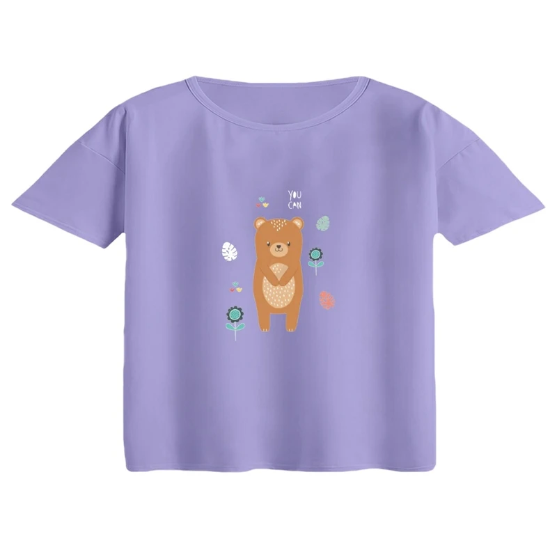 کراپ تی‌شرت آستین کوتاه زنانه مدل فایل خرس مزرعه