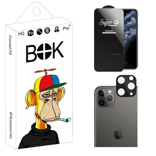محافظ صفحه نمایش بوک مدل Clear SuperD مناسب برای گوشی موبایل اپل iPhone 11 Pro به همراه محافظ لنز دوربین