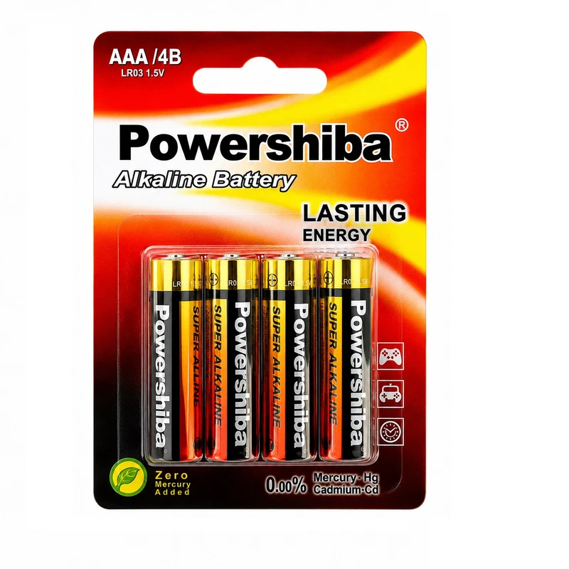 باتری نیم قلمی پاور شیبا مدل ALKALINE AAA بسته ۴ عددی