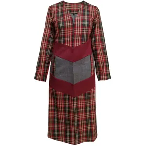 پالتو زنانه طرح چهارخانه مدل خورشید رنگ زرشکی