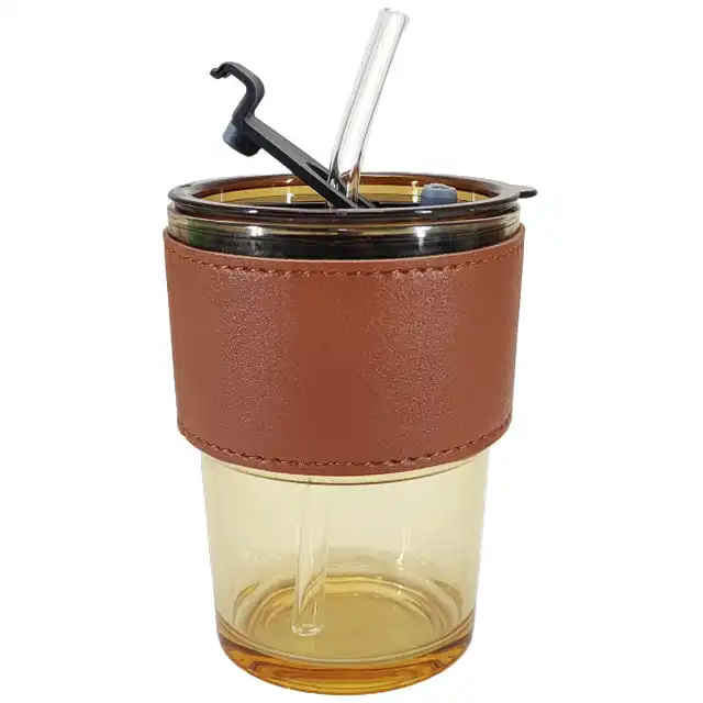 لیوان سفری مدل اسموتی شیشه ای چرمی M8