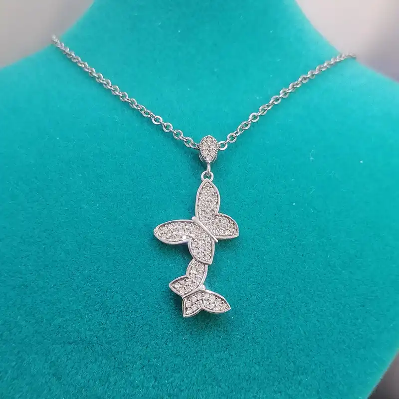 آویز گردنبند نقره زنانه مدل پروانه نگین دار JP2011