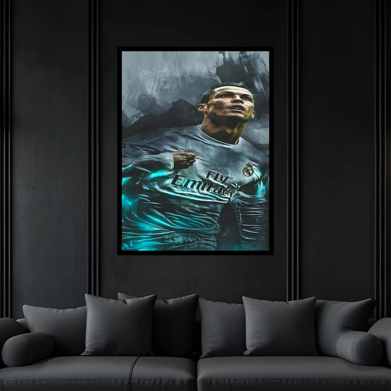 تابلو بکلیت طرح دکوری ورزشی فوتبالی کریستیانو رونالدو مدل B-bu6525 فریم مشکی
