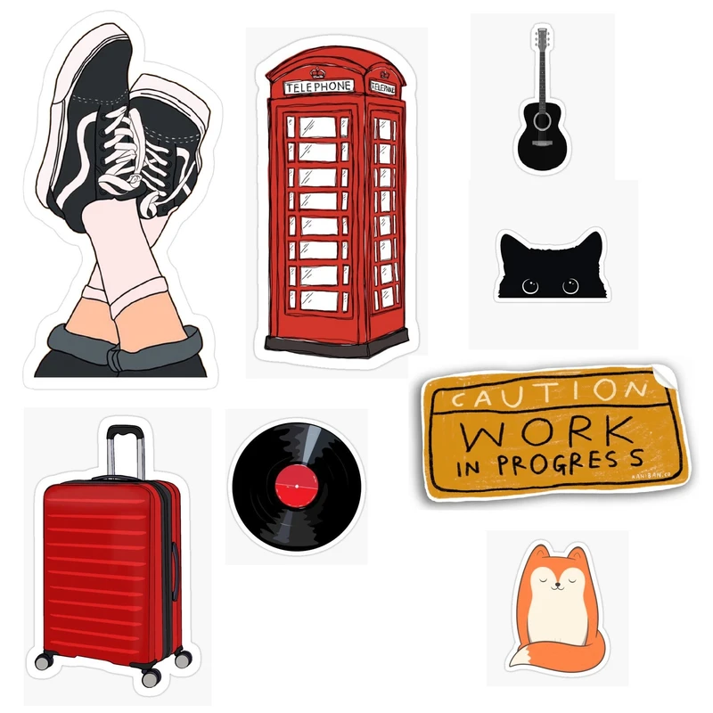 استیکر لپ تاپ و موبایل طرح کیوسک تلفن کد 803 مجموعه 8 عددی