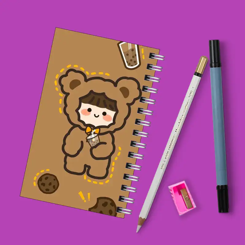 دفترچه یادداشت مدل to do list طرح دختر و لباس خرسی و کوکی کد 6331938