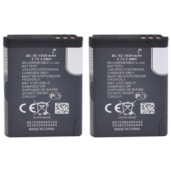 باتری موبایل مدل BL-5C با ظرفیت 1020میلی آمپرساعت مناسب برای گوشی موبایل نوکیا 5C بسته 2 عددی باتری موبایل مدل BL-5C با ظرفیت 1020میلی آمپرساعت مناسب برای گوشی موبایل نوکیا 5C بسته 2 عددی