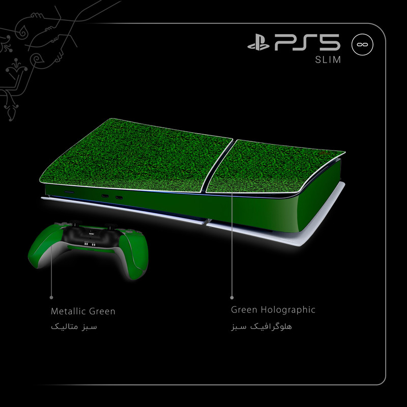 برچسب کنسول و دسته بازی PS5 Slim Digital Edition ماهوت مدل Green Holographic_Metallic Green