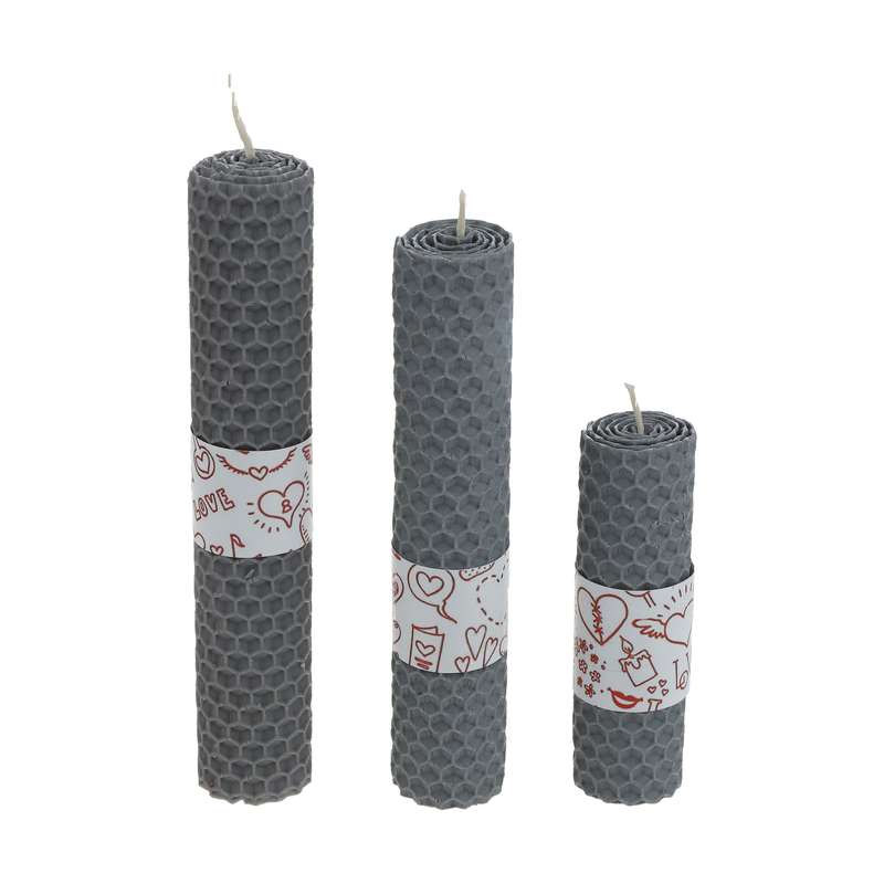 شمع بیزوکس گالری شمرون مدل موم زنبور عسل کد  CND3B109GY مجموعه سه عددی