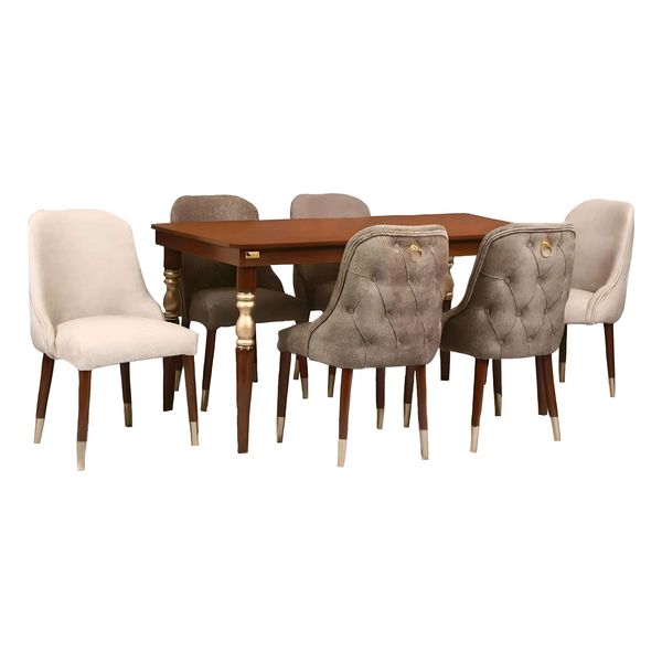 تجریه خرید میز و صندلی ناهارخوری ۶ نفره مدل رویس طرح فندقی کد 045s