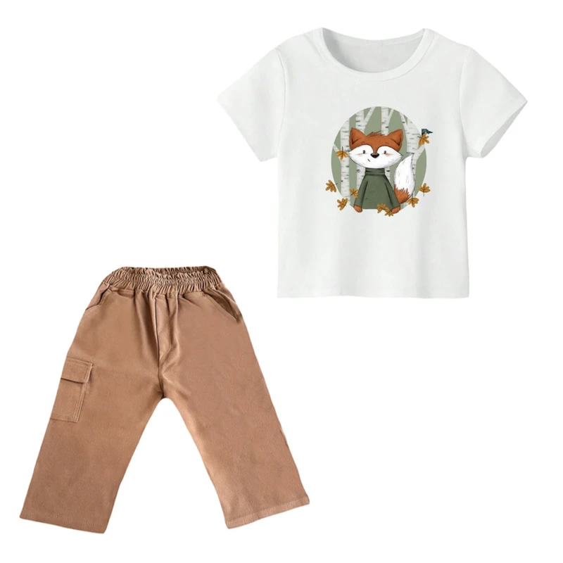 ست تی شرت و شلوارک پسرانه مدل روباه کد ۲