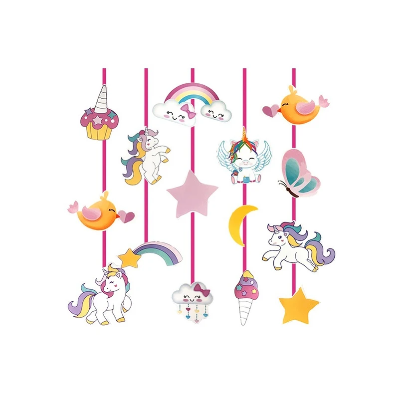 آویز تزئینی سورتک طرح تم اسب تک شاخ کد ST0689 بسته 15 عددی