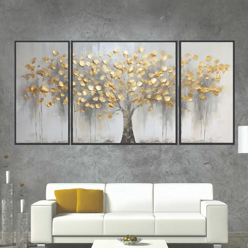 تابلو بکلیت طرح دیجیتال آرت مدل B-1991 فریم مشکی مجموعه 3 عددی