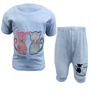 ست تی شرت و شلوارک دخترانه مدل دو گربه کد 35