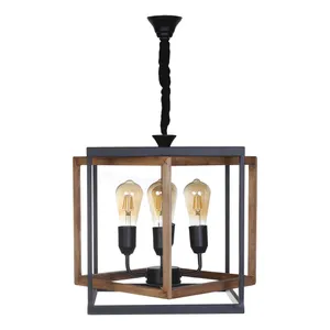 چراغ آویز 4 شعله طرح چوب و فلز موعود مدل مکعب