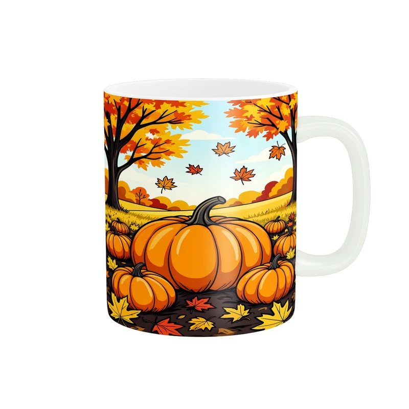 ماگ پاد آفرین مدل فانتزی طرح پاییزی کدو برگ کد p11564