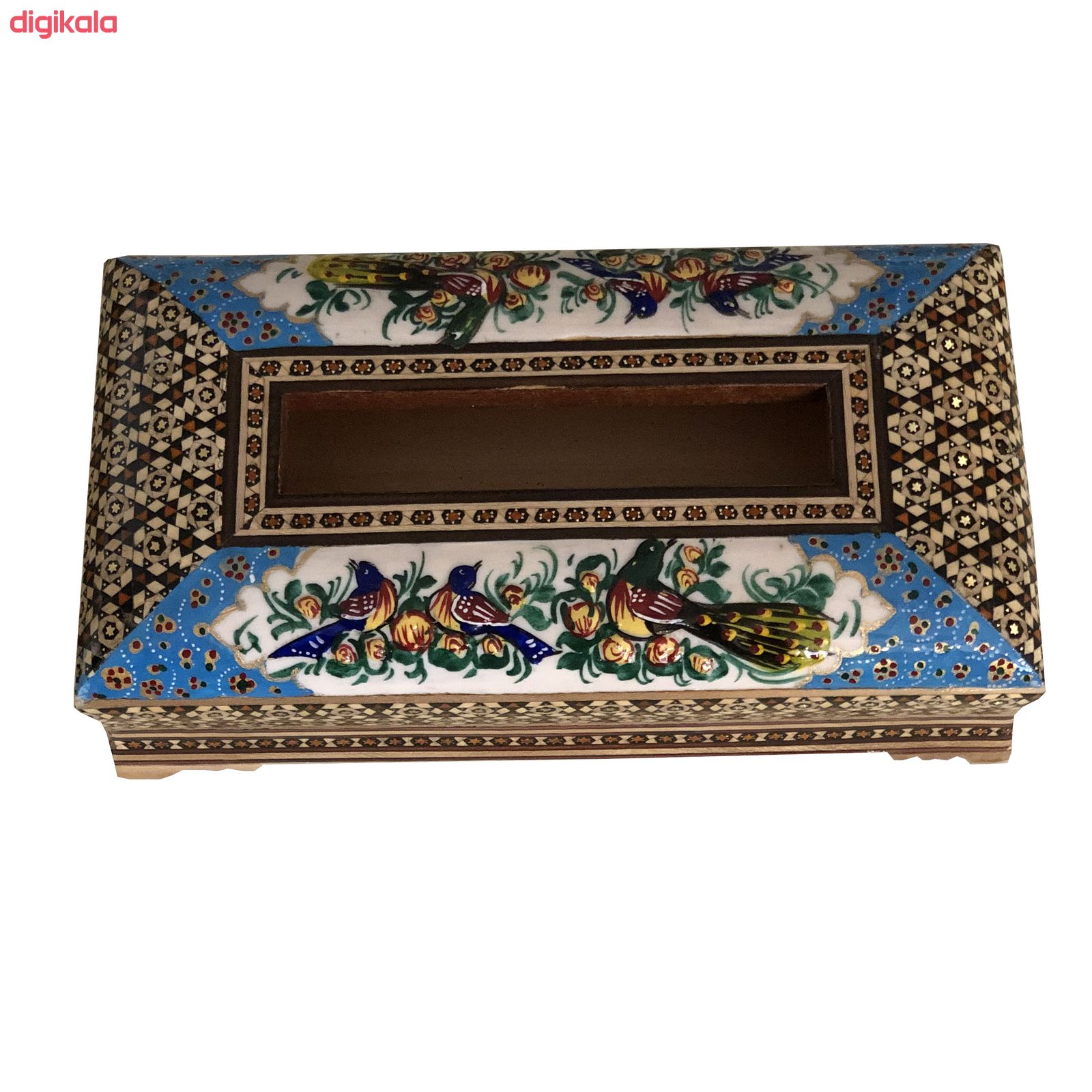 ست جعبه دستمال کاغذی و جعبه کارد و چنگال خاتم کاری مدل گل و مرغ کد 102 main 1 2