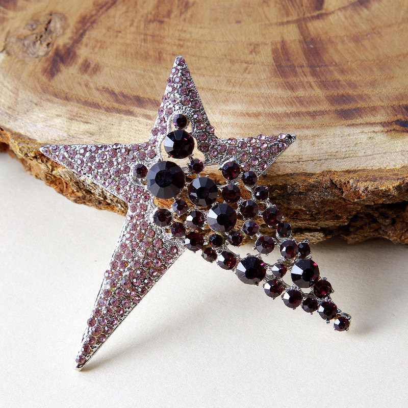 گل سینه زنانه بازرگانی میلادی مدل استیل رنگ ثابت ضد حساسیت فول نگین بدون ریزش طرح فانتزی ستاره کد ACZ_048