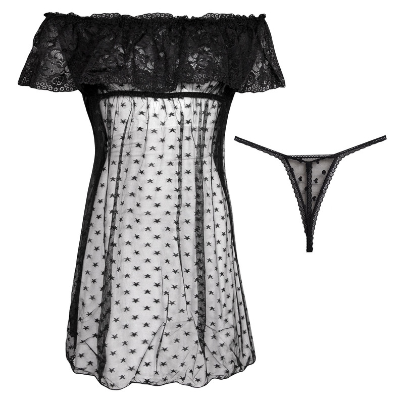 لباس خواب زنانه مدل گیپوری کد 4310-21002 رنگ مشکی