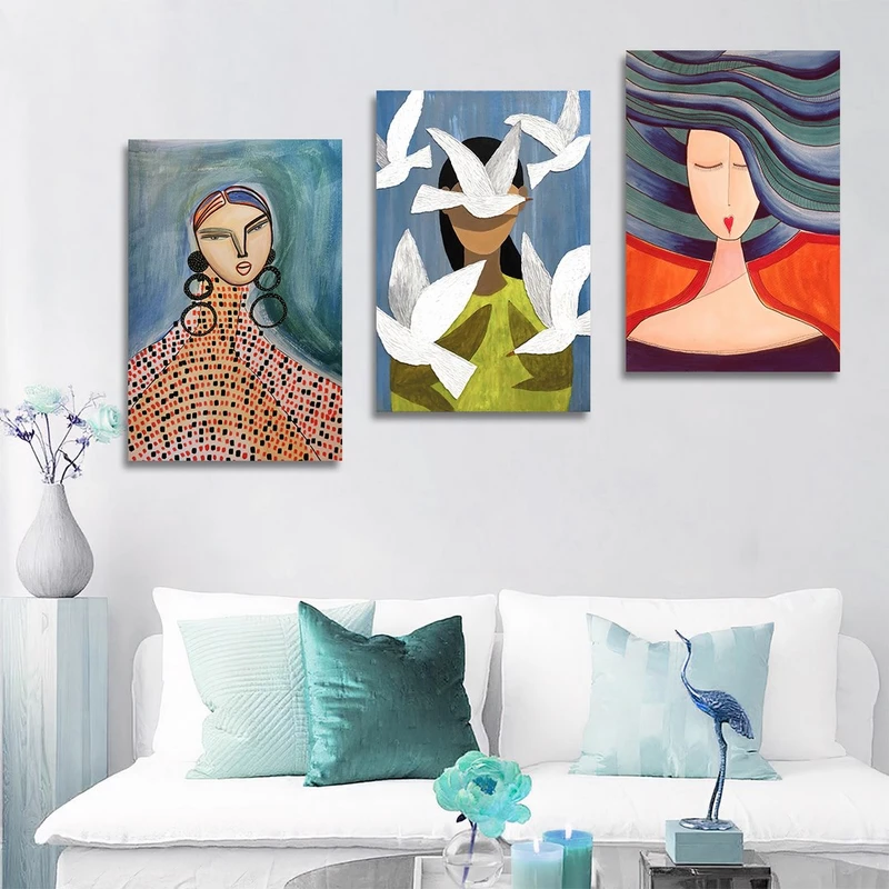 تابلو شاسی بکلیت طرح نقاشی دکوراتیو مدرن سبک کوبیسم مدل SH-1425 مجموعه 3 عددی