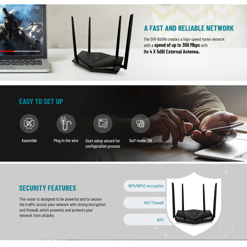 اکسس پوینت و گسترش دهنده محدوده بی‌سیم دی-لینک مدل 300Mbps-5in1-Fast Ethernet
