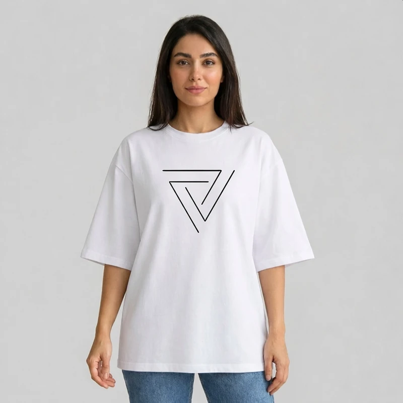 تی شرت آستین سه ربع زنانه مدل باکسی طرح Triangle کد p1