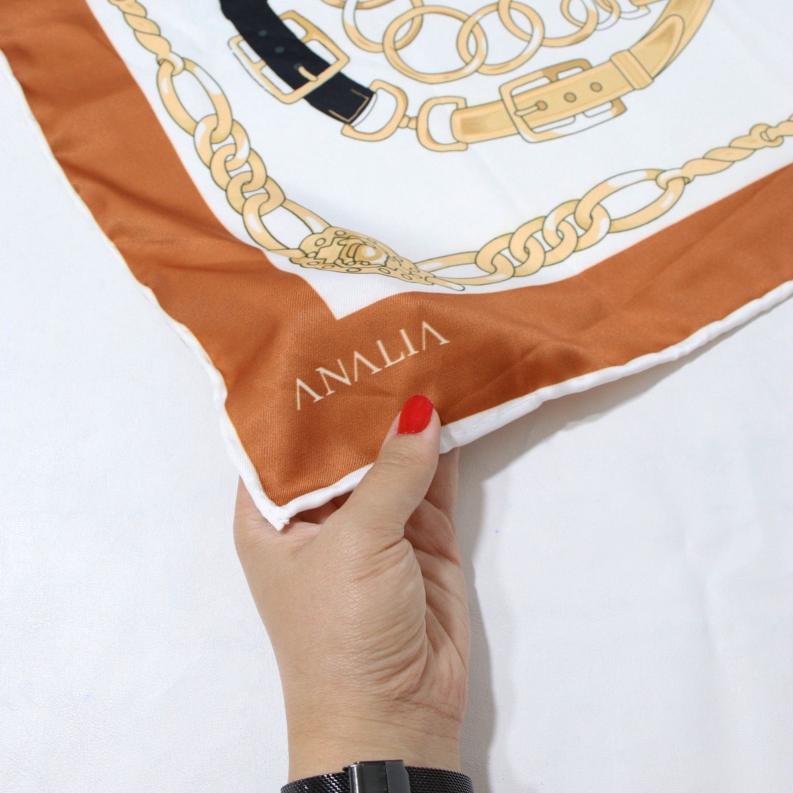 روسری زنانه مدل ابریشم مجلسی مزونی طرح زنجیری کد ana-5051 -  - 12