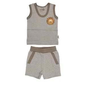 ست تاپ و شلوارک نوزادی نیلی مدل lion s 2022