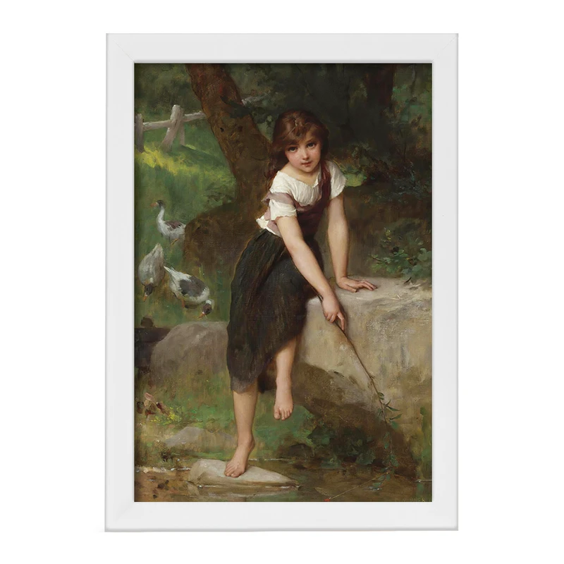 تابلو خندالو مدل نقاشی دختر و غاز اثر امیل مونیر کد F12344