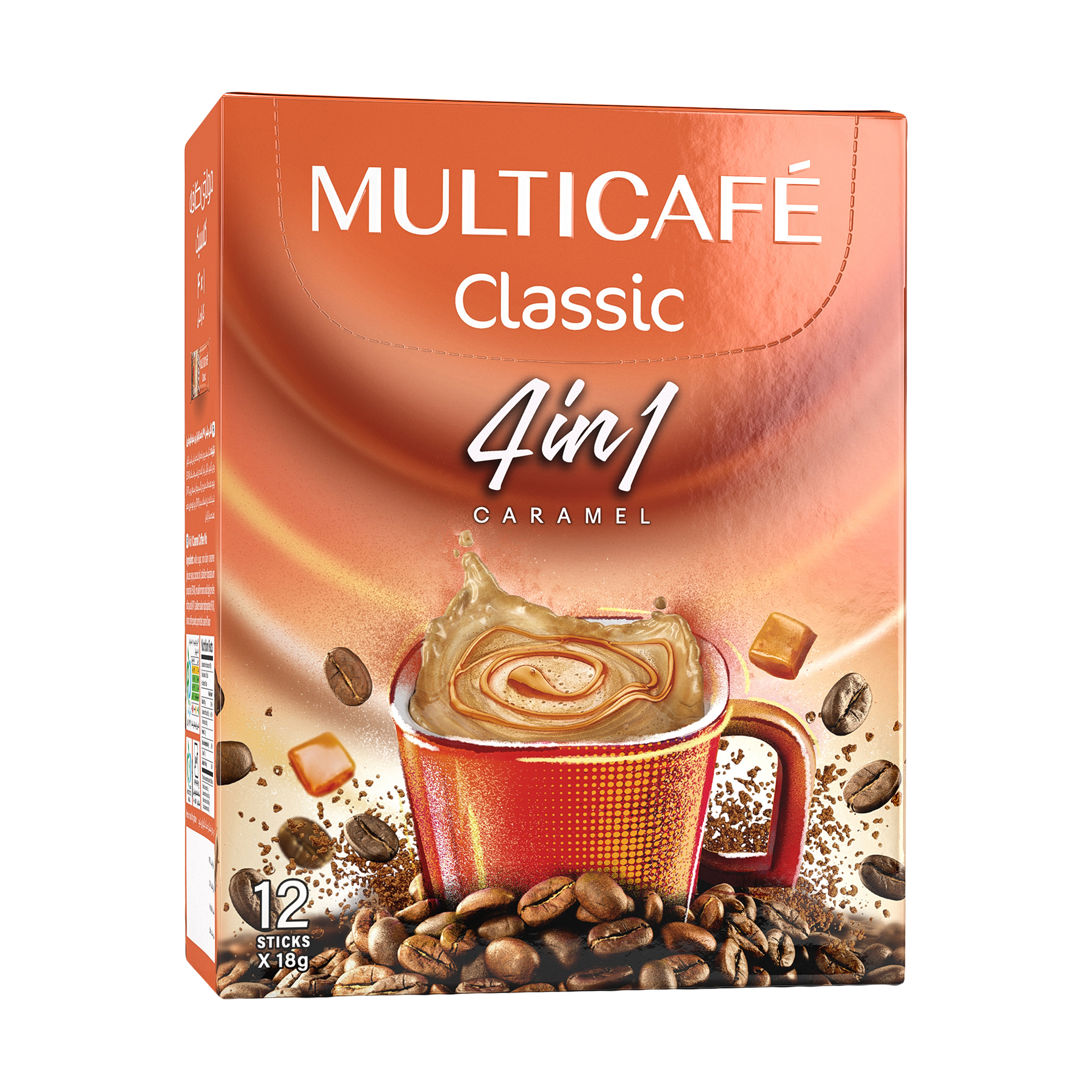 قهوی فوری 1 × 4 کلاسیک مولتی کافه با طعم کارامل -12 ساشه 18 گرمی