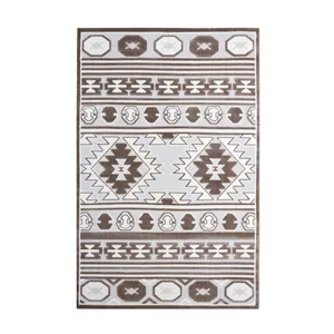 فرش ماشینی 320 شانه فرش سهند زمینه نسکافه‌ای حاشیه گردوئی مدل S02E.3D