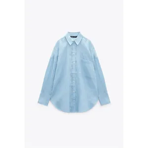 شومیز آستین بلند زنانه زارا مدل Sky blue- 8372/036