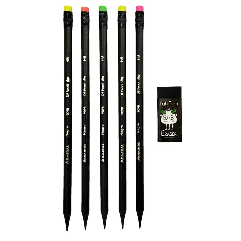 مداد مشکی ادمیرال درجه سختی HB مدل Negro به همراه پاک کن بسته 6 عددی
