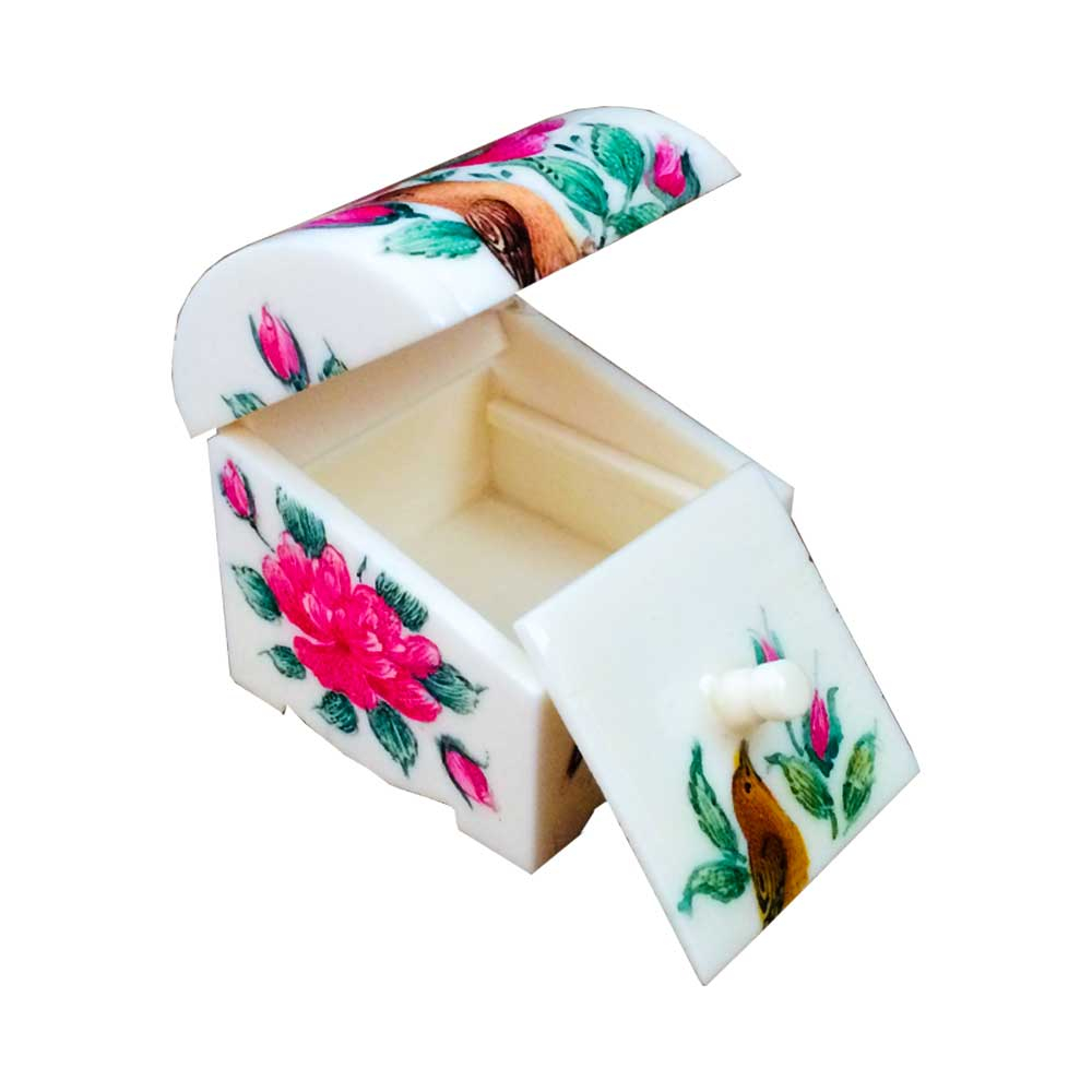جعبه جواهرات استخوانی طرح گل و مرغ کد B 229