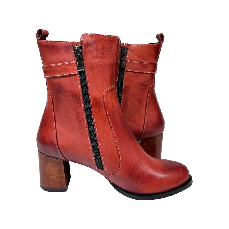 نیم بوت زنانه سرزمین چرم مدل کد 145301 رنگ قرمز