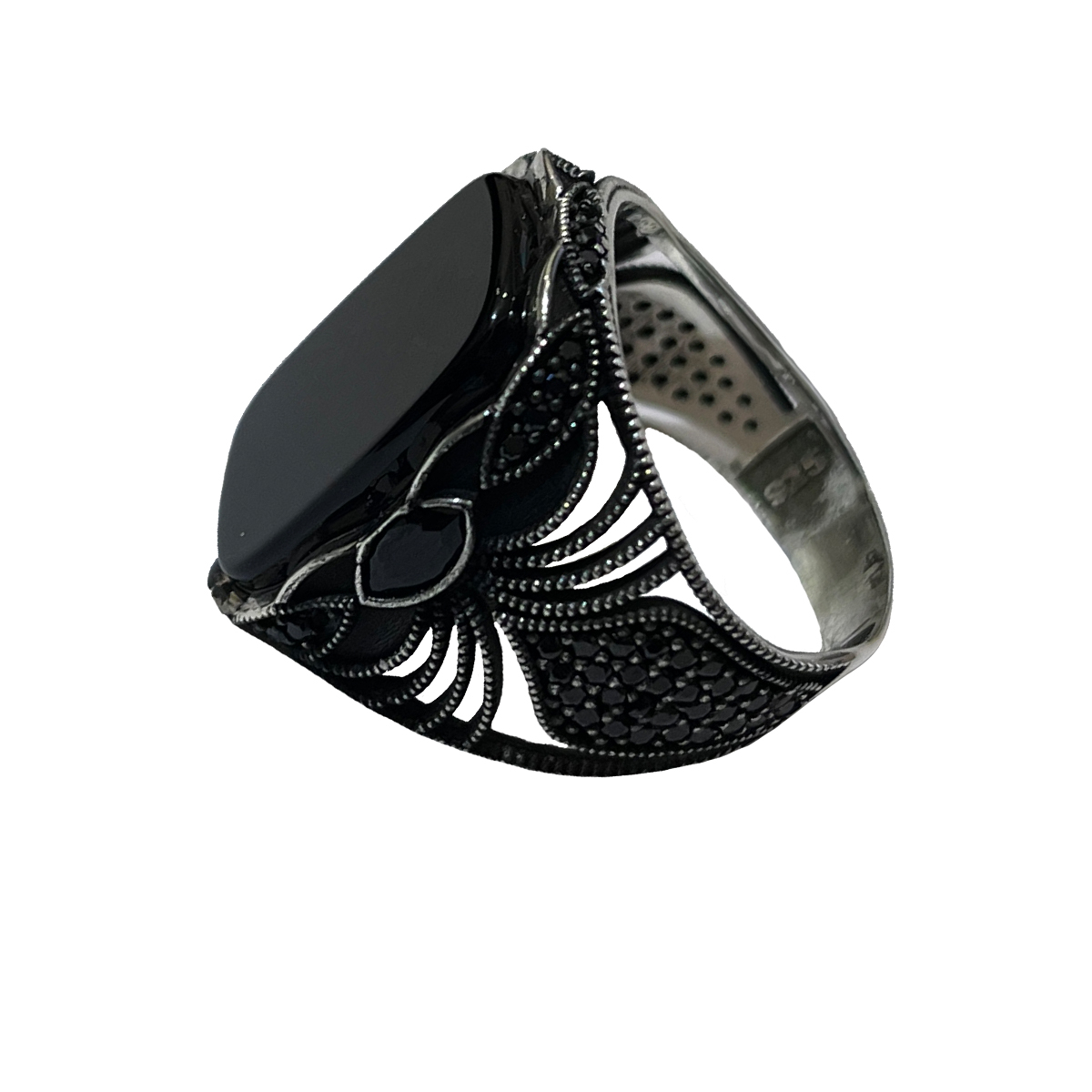 انگشتر نقره مردانه مدل عقیق رنگ مشکی