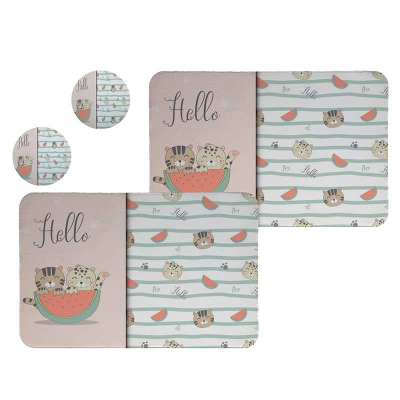 زیربشقابی طرح گربه و هندوانه کد 8029 مجموعه 2عددی به همراه زیر لیوانی