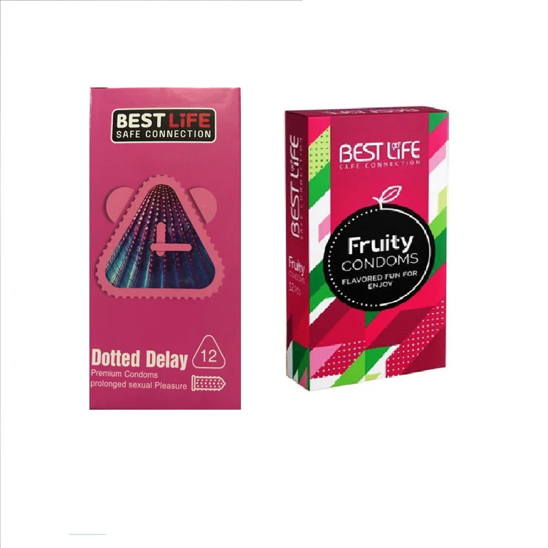 کاندوم بست لایف مدل Fruity بسته 12 عددی به همراه کاندوم بست لایف مدل Dotted Delay بسته 12 عددی