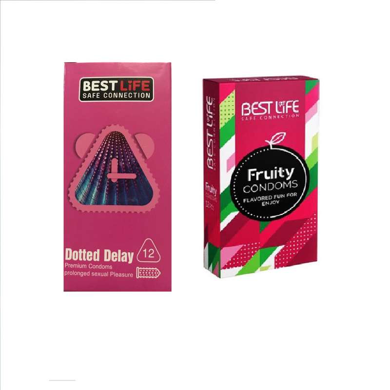کاندوم بست لایف مدل Fruity بسته 12 عددی به همراه کاندوم بست لایف مدل Dotted Delay بسته 12 عددی