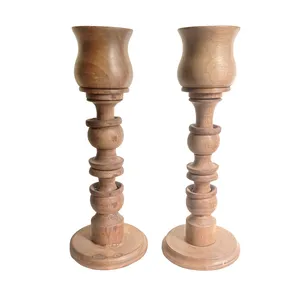 ست 2 تکه جاشمعی چوبی مدل خراطی