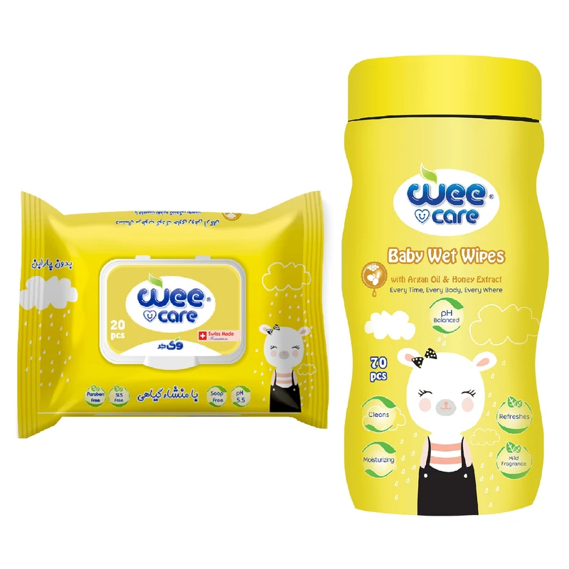 دستمال مرطوب کودک وی کر مدل عصاره عسل و روغن آرگان بسته 2 عددی