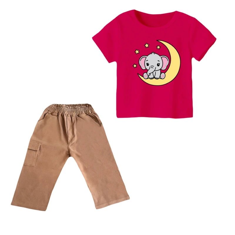 ست تی شرت و شلوارک دخترانه مدل فیل کد ۶