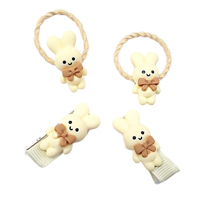 ست کش و گیره مو دخترانه مدل خرگوش ایستاده پاپیونی بسته 4 عددی